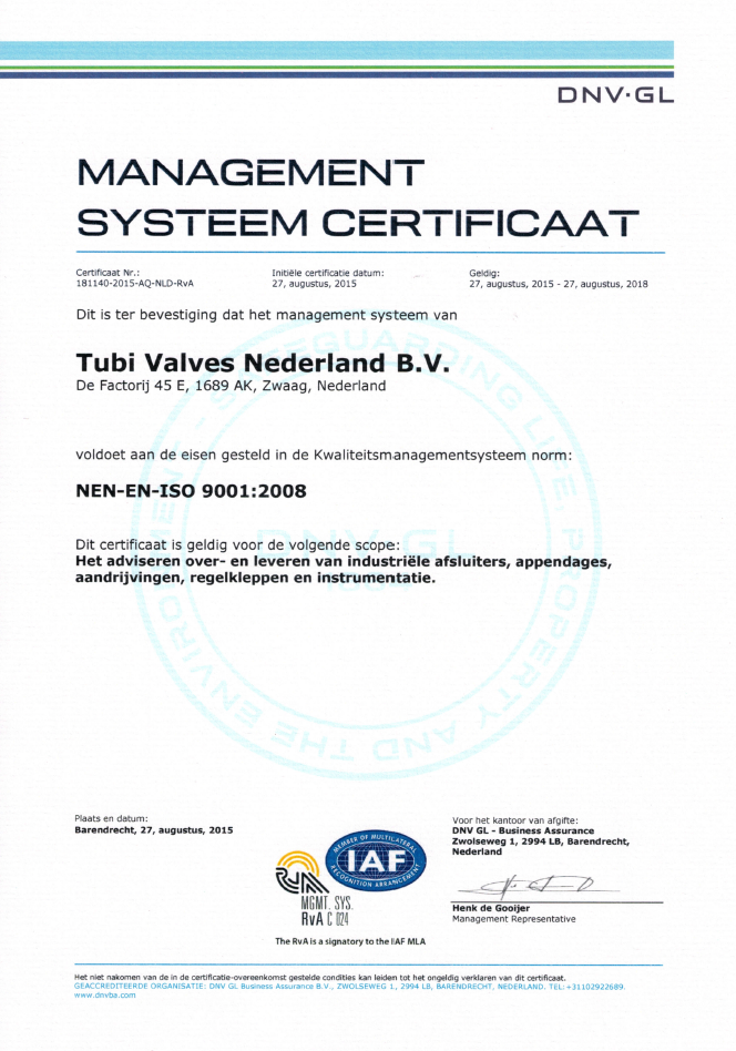 Tubi Valbes ISO9001 gecertificeerd
