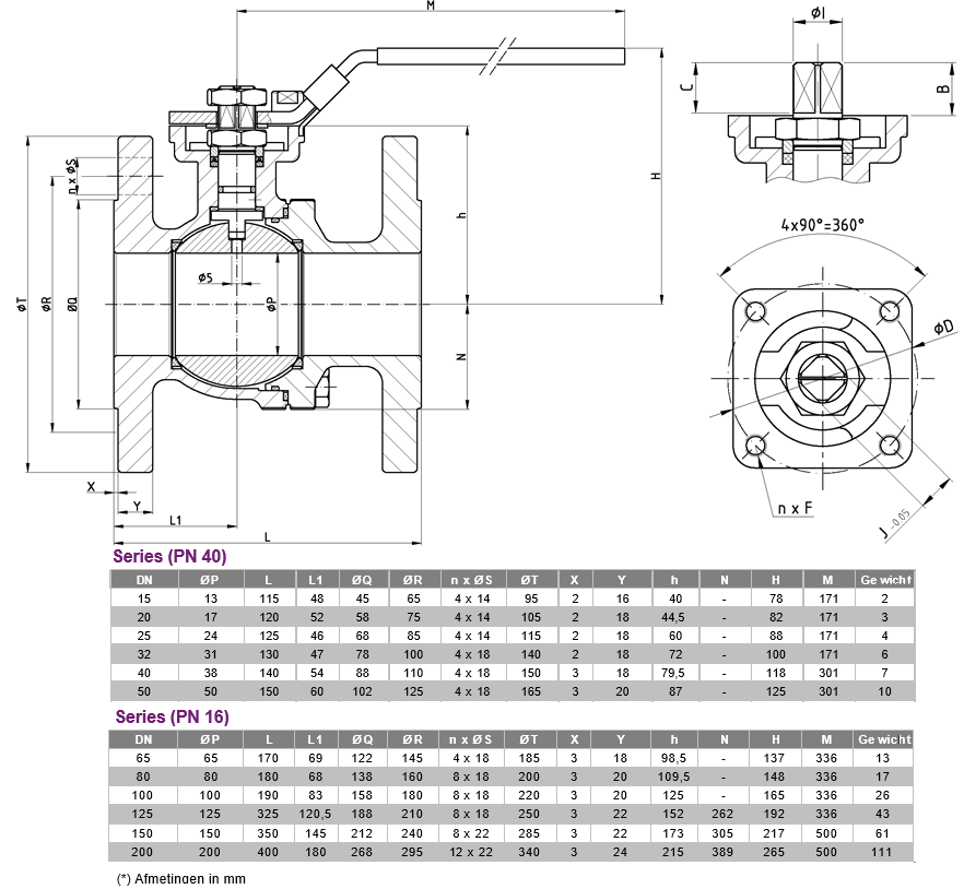 Tubi Valves Afmetingen